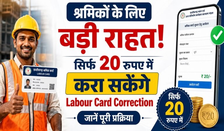 CG News: श्रमिकों के लिए बड़ी राहत! सिर्फ 20 रुपए में करा सकेंगे Labour Card Correction, जानें पूरी प्रक्रिया